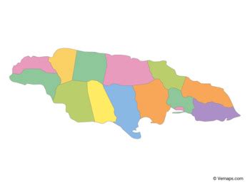 Multicolor Map of Jamaica with Parishes by Vemaps | TPT