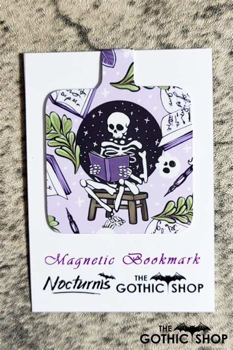 Skeleton Reading Lilac Gothic Magnetic Bookmark Gothic Witchy Bookmarks