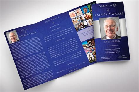 Blue Silver Legal Trifold Funeral Program Template For Canva Etsy