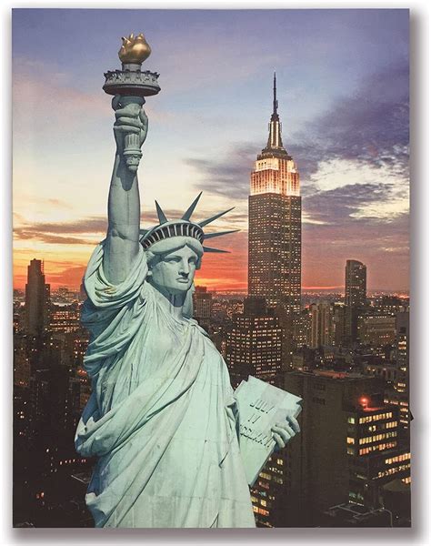 The Statue Of Liberty Wall Art Picture Lighted New York City Canvas Poster Print Ebay