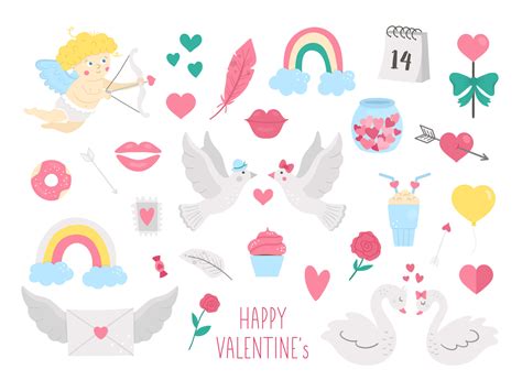 Vector set of Saint Valentines day symbols. Collection of cute ...