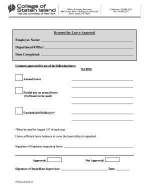 Fillable Online Csi Cuny Request For Leave Approval Fax Email Print