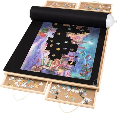 Lavievert Table De Puzzle Avec 4 Tiroirs De Trieur Tapis Enroulable