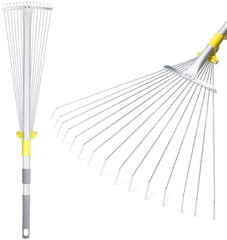 Jardineer Leaf Rake Garden Rake For Leaves Adjustable Metal Rake And