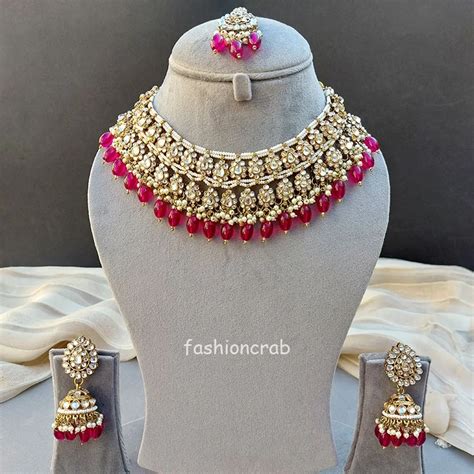 Wine Color Bridal Kundan Jewellery Set Fashioncrab