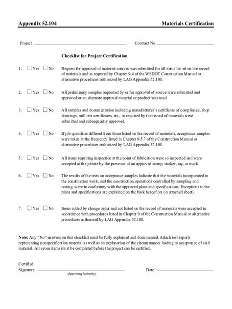 Fillable Online Wsdot Wa DOT Form App 52 104 Materials Certification