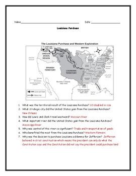 Exploring the Louisiana Purchase: Map Worksheet Adventure