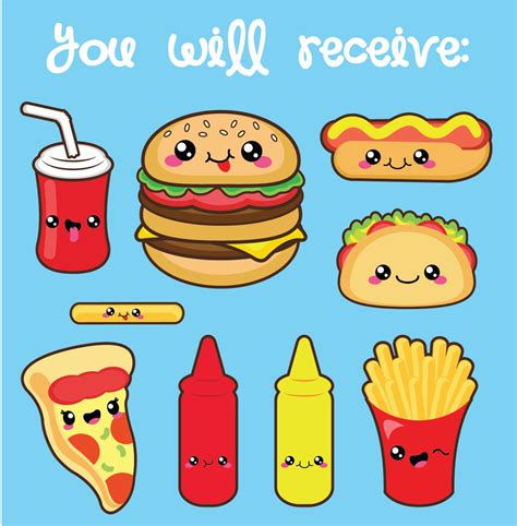 Kawaii Clipart Kawaii Fast Food Clipart Kawaii Food Clipart Etsy