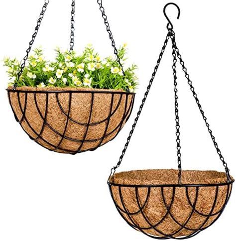 Amazon Pack Metal Hanging Planter Basket With Coco Liner Chain