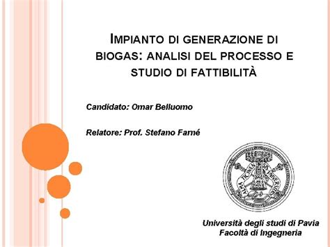 IMPIANTO DI GENERAZIONE DI BIOGAS ANALISI DEL PROCESSO