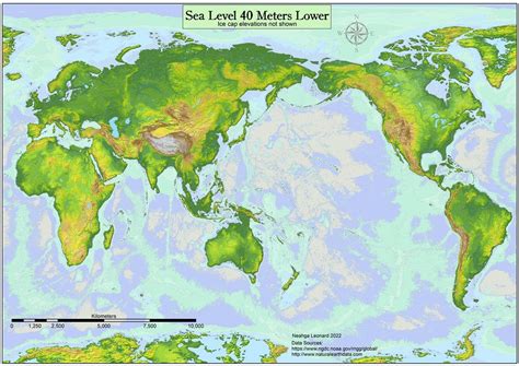 World Map Sea Levels 40 Meters Lower The Situation Around 10 000