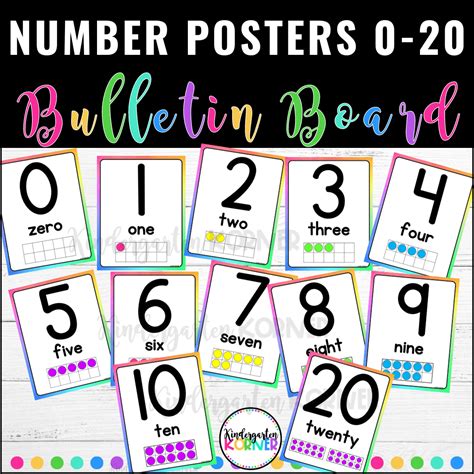 Numbers 0 20 Number Posters With Ten Frames Watercolors Rainbow Kindergarten Math Bulletin