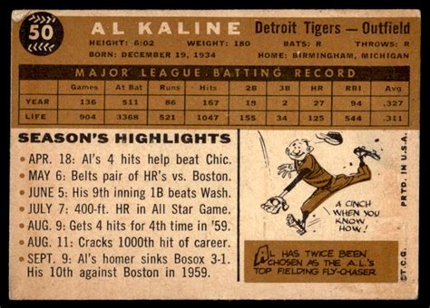 1960 TOPPS AL KALINE BASEBALL CARD 62454 Auctionninja