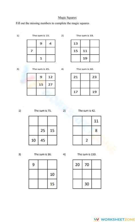 Magic Squares Worksheet