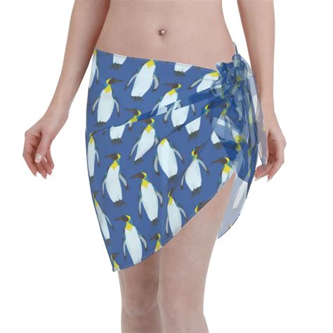 Coaee Beautiful King Penguin Pattern Women S Short Sarongs Beach Wrap Sheer Bikini Wraps Chiffon