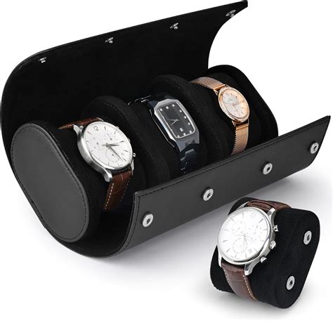 Eucomir Watch Case Slot Watch Roll Travel Case Watch Box For Men Pu