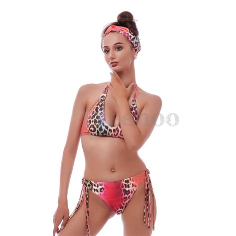 Womens Sexy Pink Leopard Allover Print With Headband Bikini Suit Swimwear And Swimsuit Price