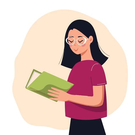 Mujer Sonriente Con Gafas Leyendo Un Libro Concepto De Libros