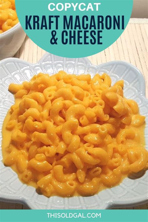 Macaroni And Cheese In A White Bowl With The Words Copycat Kraff