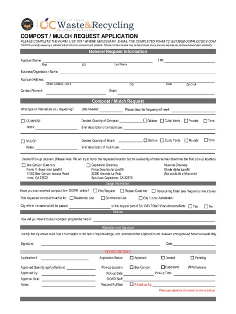 Fillable Online Compost And Mulch Request Application Fax Email Print