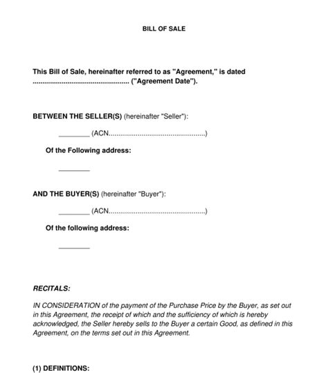 Bill Of Sale Sample Template To Fill Out Word And Pdf