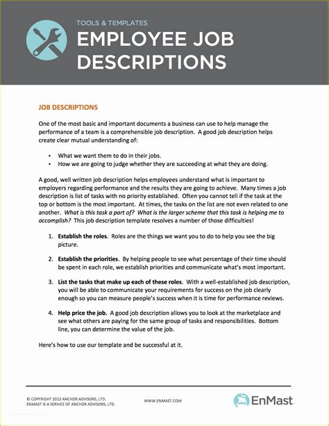 Free Job Description Template Of Employee Job Descriptions Tool And