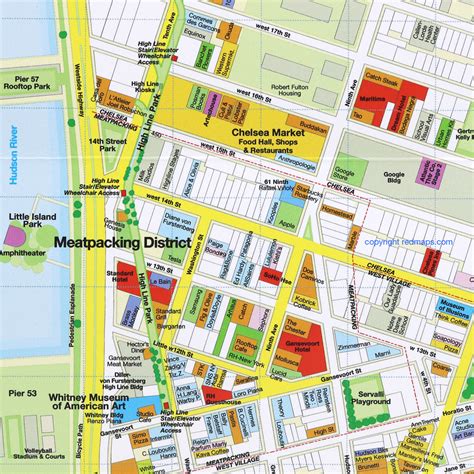 NYC CHELSEA, HIGH LINE, HUDSON YARDS Neighborhood Map | Red Maps