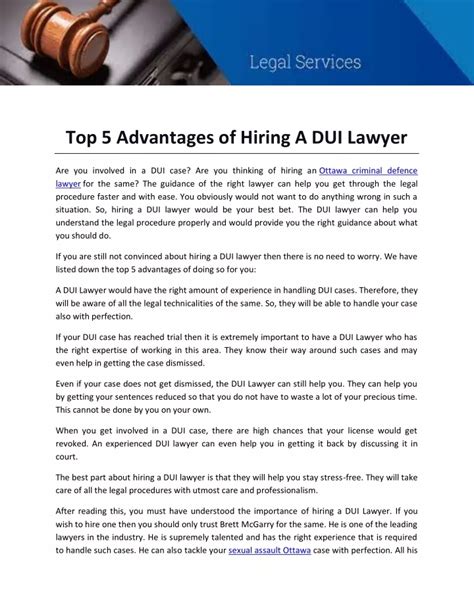 Ppt Top 5 Advantages Of Hiring A Dui Lawyer Powerpoint Presentation