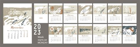 Premium Vector | Calendar 2023. Week starts on Monday. Nature colors and texture.