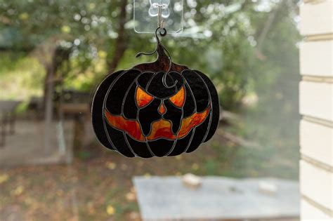 Halloween stained glass pumpkin creepy decoration