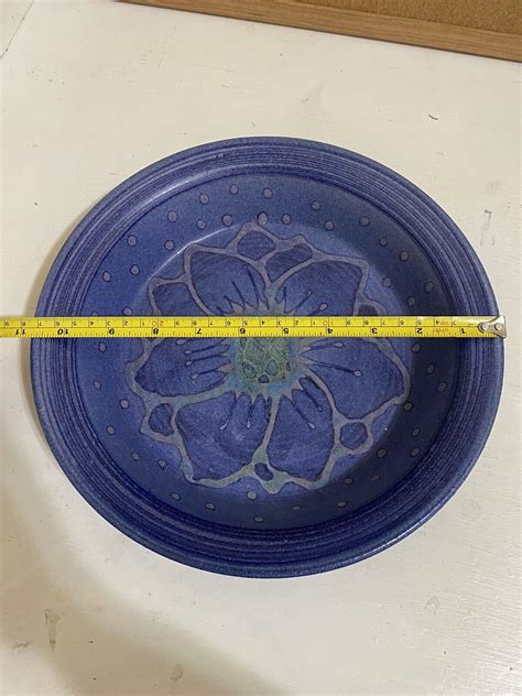 Signed Tae Bluish Purple Glazed Flower Ceramic Handmade Pie Dish