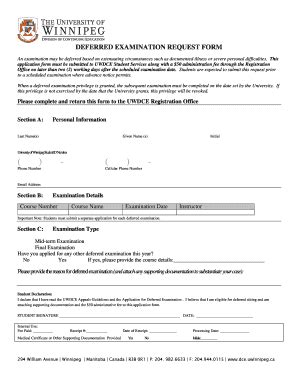 Fillable Online Uwinnipeg Deferred Examination Request Form