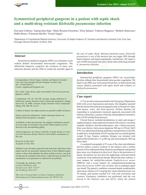 Pdf Symmetrical Peripheral Gangrene In A Patient With Septic Shock