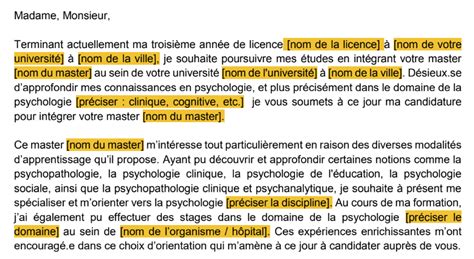 Lettre de motivation Master Psychologie exemple et modèle à télécharger