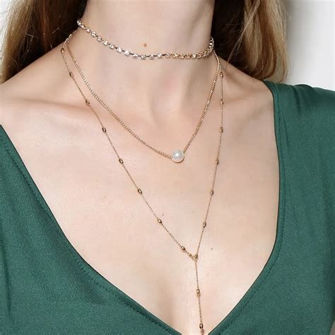 Women Necklaces And Pendants Multi Layer Necklace Set Simulated Pearl