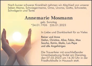 Traueranzeigen von Annemarie Mosmann Schwarzwälder Bote Trauer