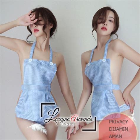 Baju Dinas Malam Set Lingerie CD Seksi Model Costume Blue Maid Apron