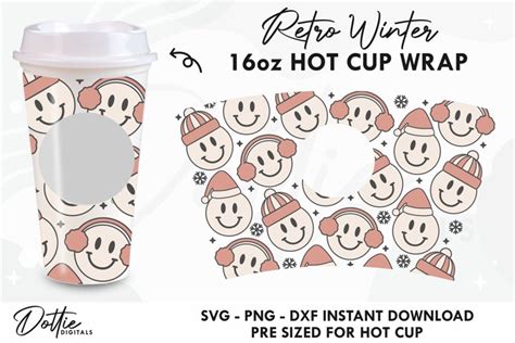Retro Winter Faces Starbucks Hot Cup Wrap SVG 16oz