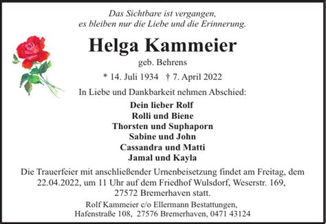 Helga Kammeier Gedenken Nordsee Zeitung