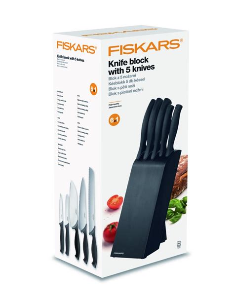 Fiskars Essential zestaw komplet 5 noży w czarnym bloku