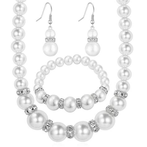 fimkaul Women's Gifts Sets Silver Pearl Rhinestone Set Natural ...