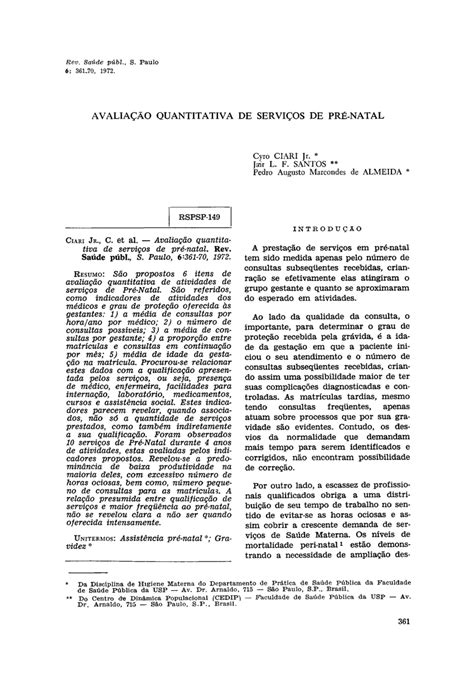 Pdf Avaliação Quantitativa De Serviços De Pré Natal