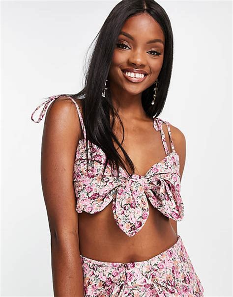 Asos Design Bow Detail Bralette In Floral Print Part Of A Set Asos