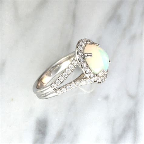 Oval Opal Halo Engagement Ring W Diamonds Split Shank Oval Etsy