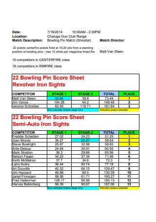 10 SAMPLE Bowling Score Sheet In PDF MS Word