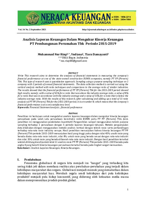 Pdf Analisis Laporan Keuangan Dalam Mengukur Kinerja Keuangan Pt Pembangunan Perumahan Tbk