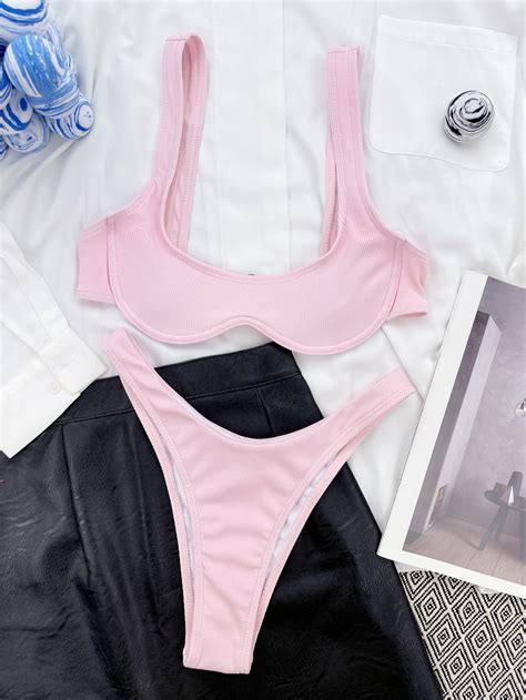 Women Swimsuit Underwire Push Up Tank Style Two Piece T Back Bikini Swimwear Shopee Philippines