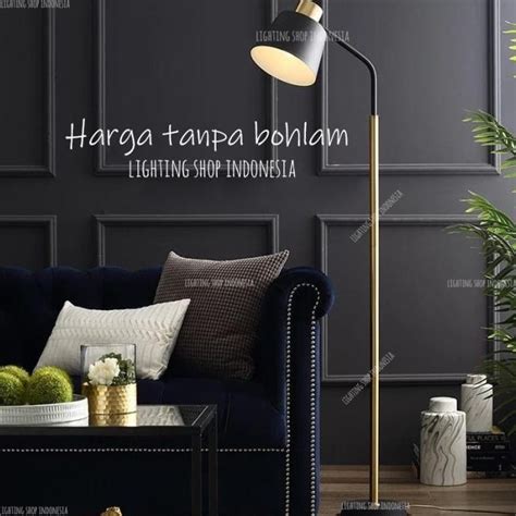 Jual Lampu Standing Minimalis Modern Floor Lamp Hitam Gold Lampu Lantai