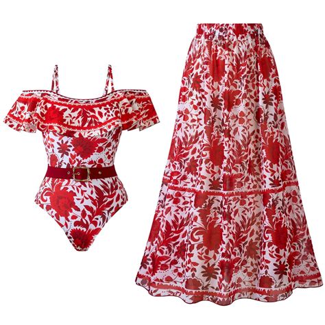 Yanqiao One Piece Swimsuit Women With Matching Cover Ups Floral Bikini Dress Sets High Cut Push