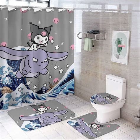 Rutify 4 Piece Cartoon Shower Curtain Set With Non Slip